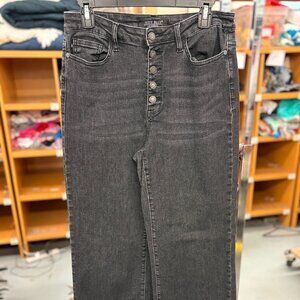 Judy Blue High Waisted Button Fly Black Denim Wide Leg Jeans